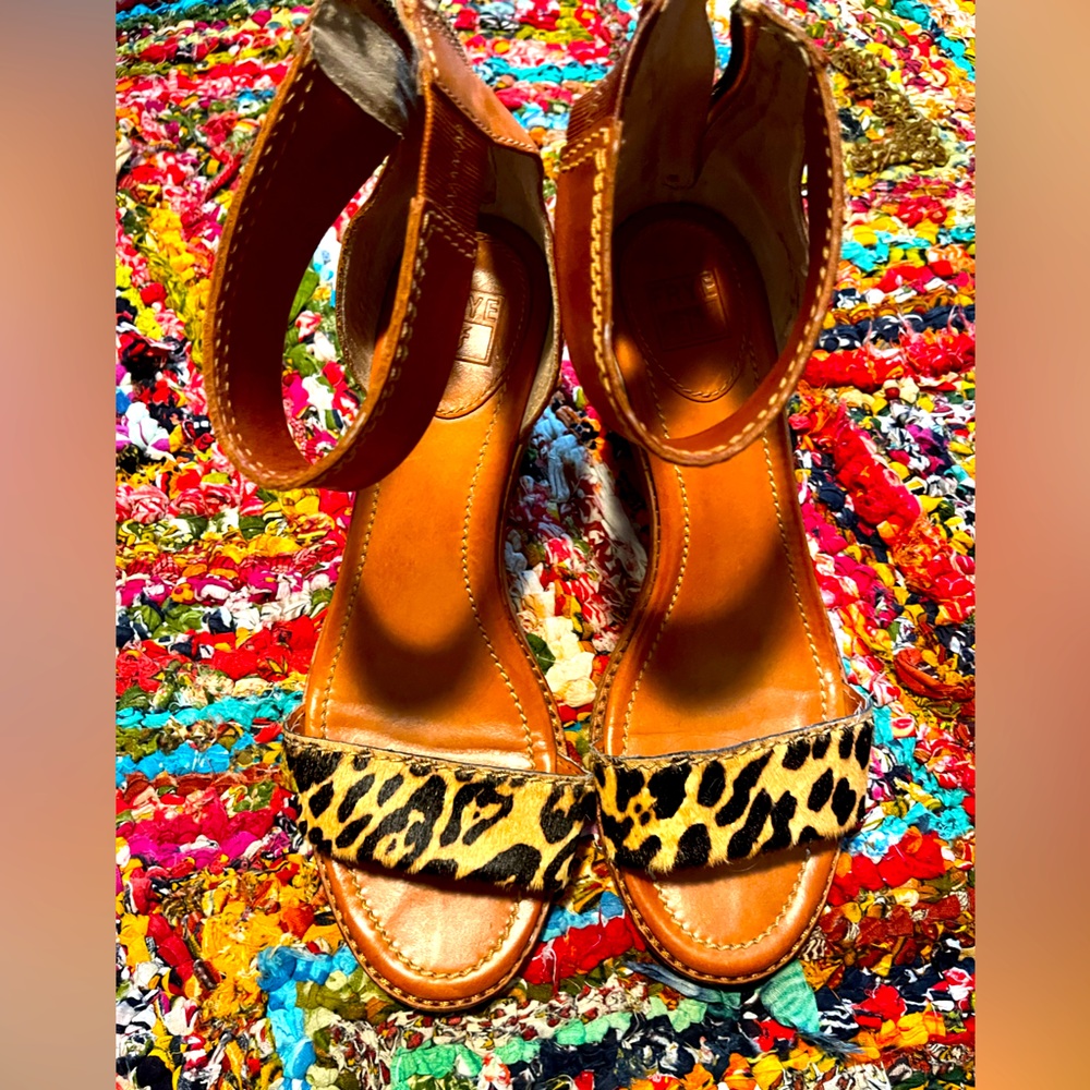 Frye stacked-heel sandals size 9
